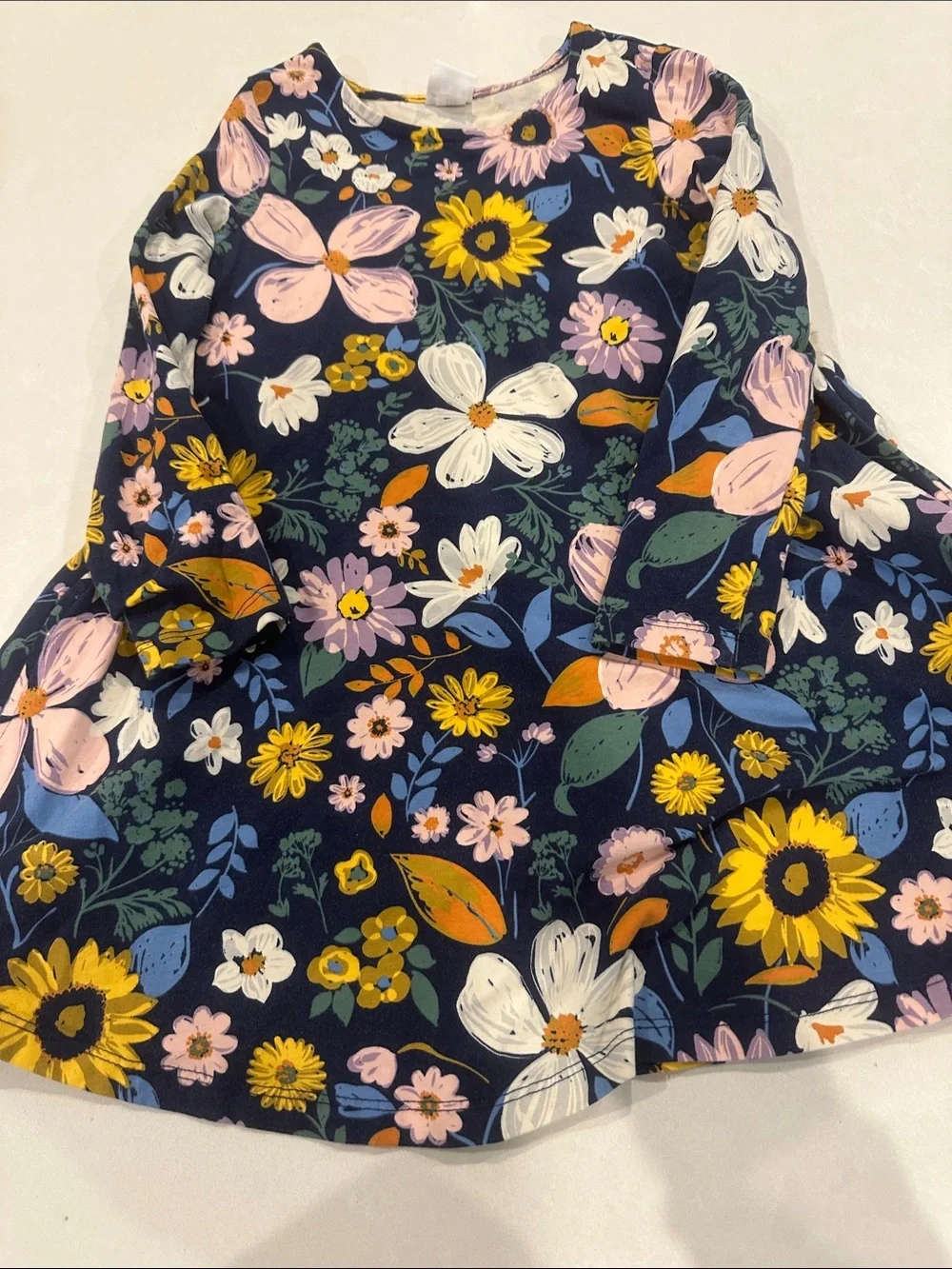 Hanna Andersson Navy A-Line Skirt with Yellow, Pink & White Floral Print